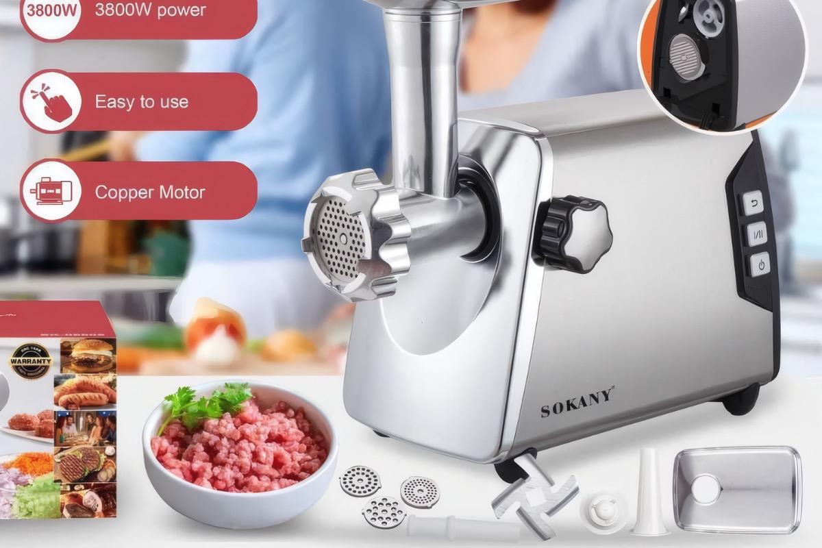 "Электромясорубка SOKANY SK-06006 3800 Вт серебристая" - вид 2