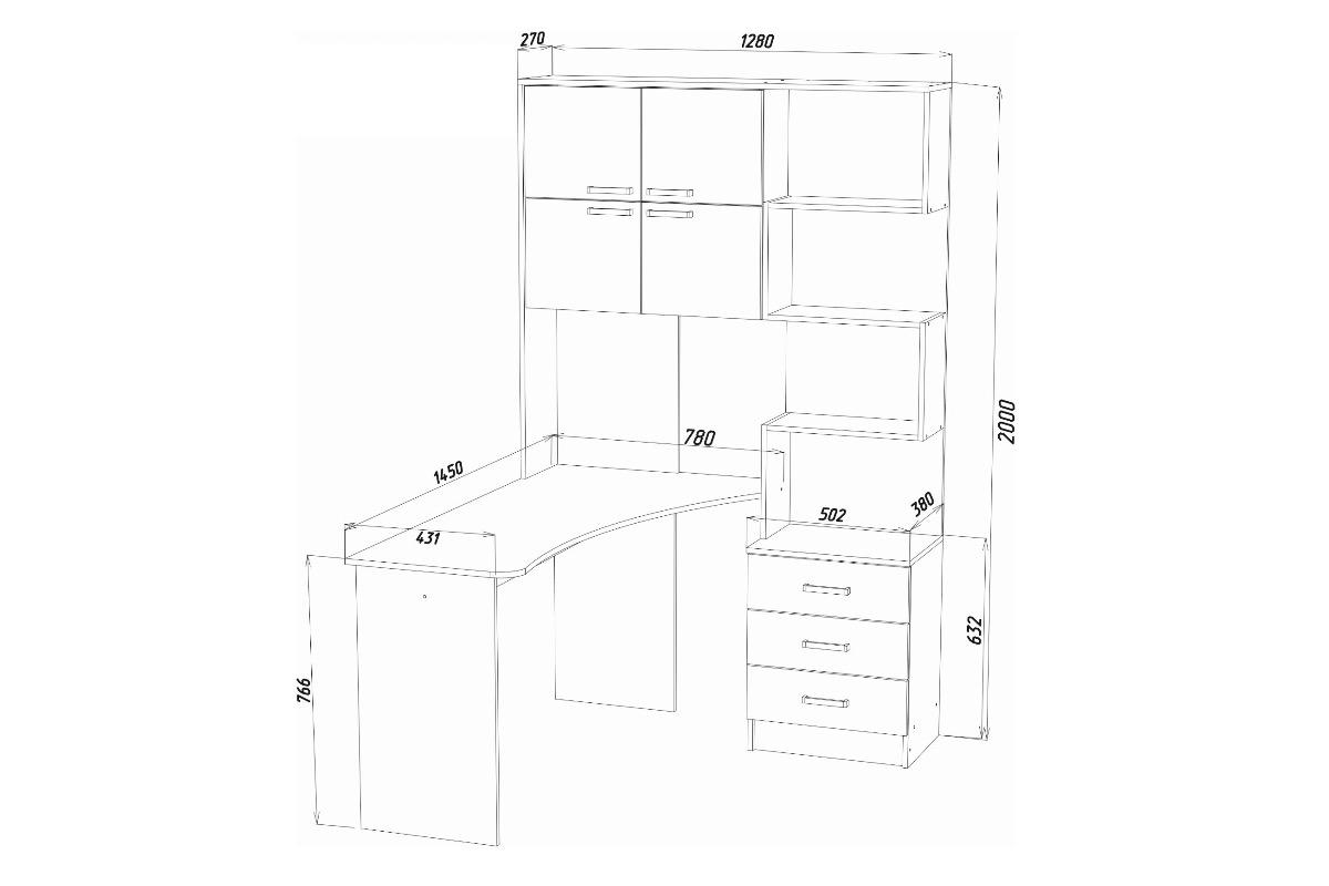 "Компьютерный стол Модель-1 левый угол ясень шимо" - вид 2