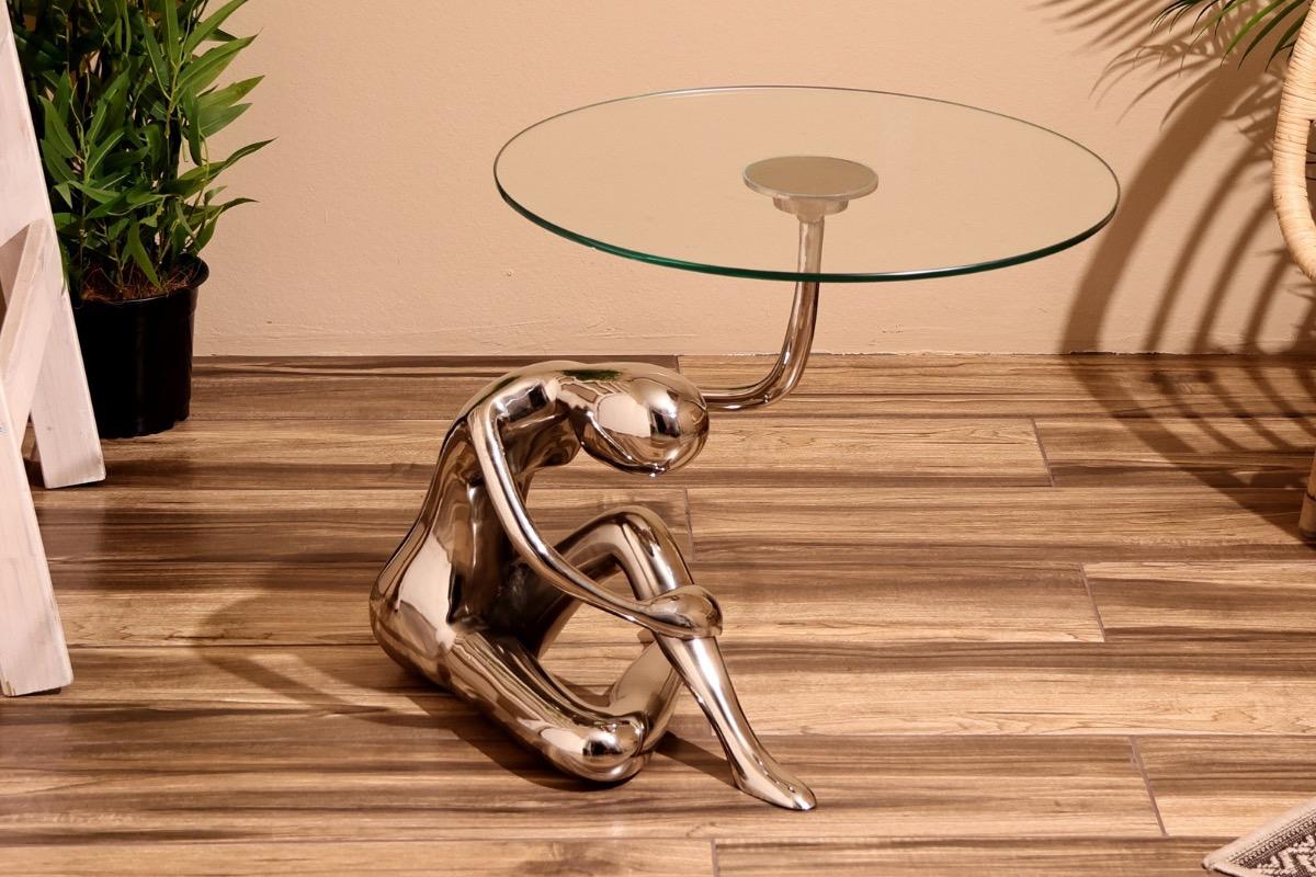 Столик кофейный круглый алюминий стекло